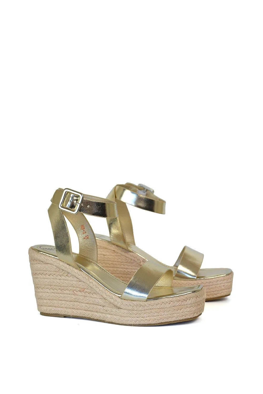 Босоножки 'Linda' на плетеной танкетке на платформе с ремешками XY London, цвет metallic gold — фото 2