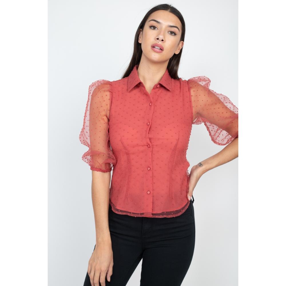 

Топ с контрастным принтом в горошек FASHNZFAB, цвет marsala