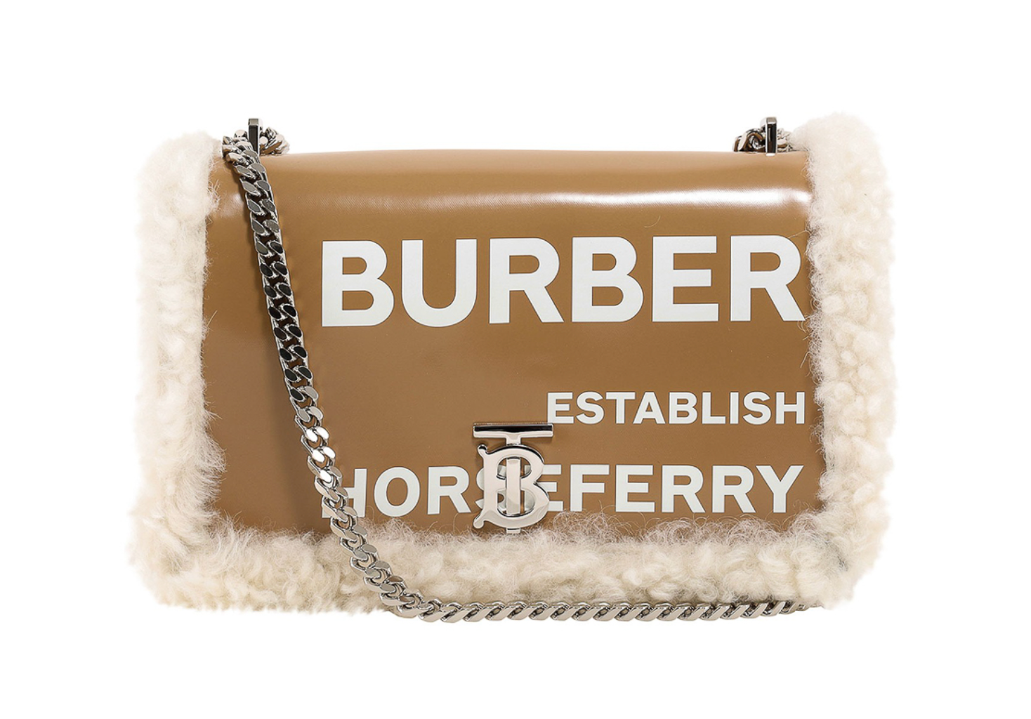 

Элегантная бежевая сумка через плечо из овчины Burberry