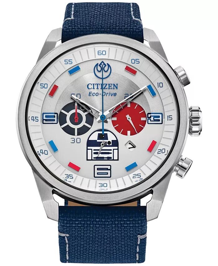 

Мужские часы Eco-Drive с хронографом «Звездные войны R2-D2» с синим нейлоновым ремешком, 45 мм Citizen