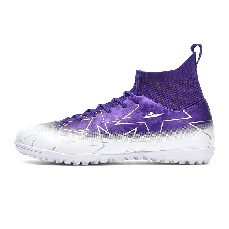 

Kuding Унисекс футбольные бутсы высокие белые фиолетовые/белые черные/черные серебристые - белые фиолетовые со сломанными шипами, цвет White Purple Broken Studs