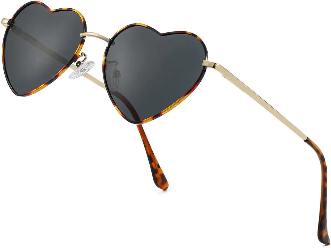 

Женские поляризованные солнцезащитные очки JOVAKIT в форме сердца, модный стиль, металлическая оправа, линзы с защитой от УФ-излучения UV400, B4 Tortoise/Grey