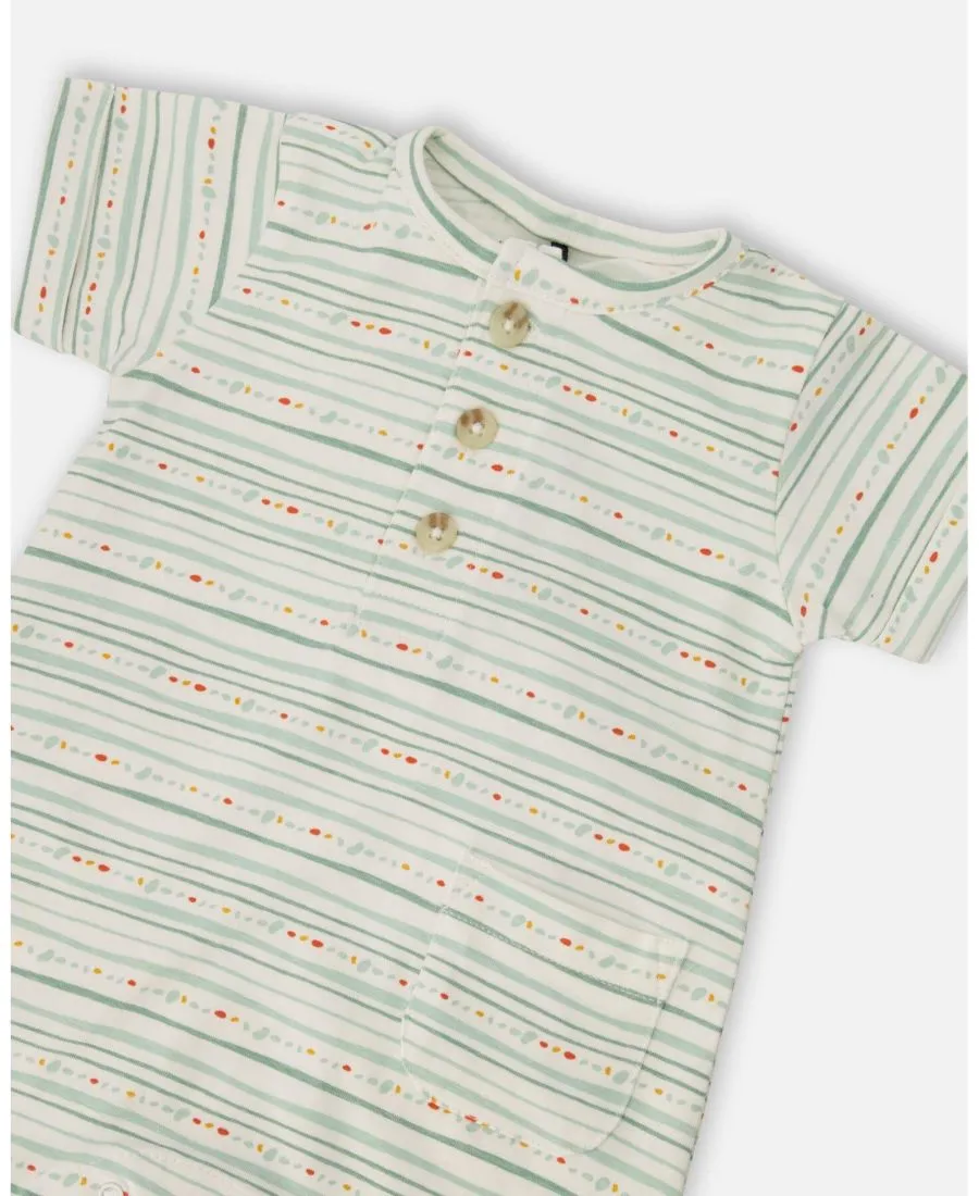 Хлопковый комбинезон для мальчиков Deux par Deux, белый printed mint зеленый lines — фото 3