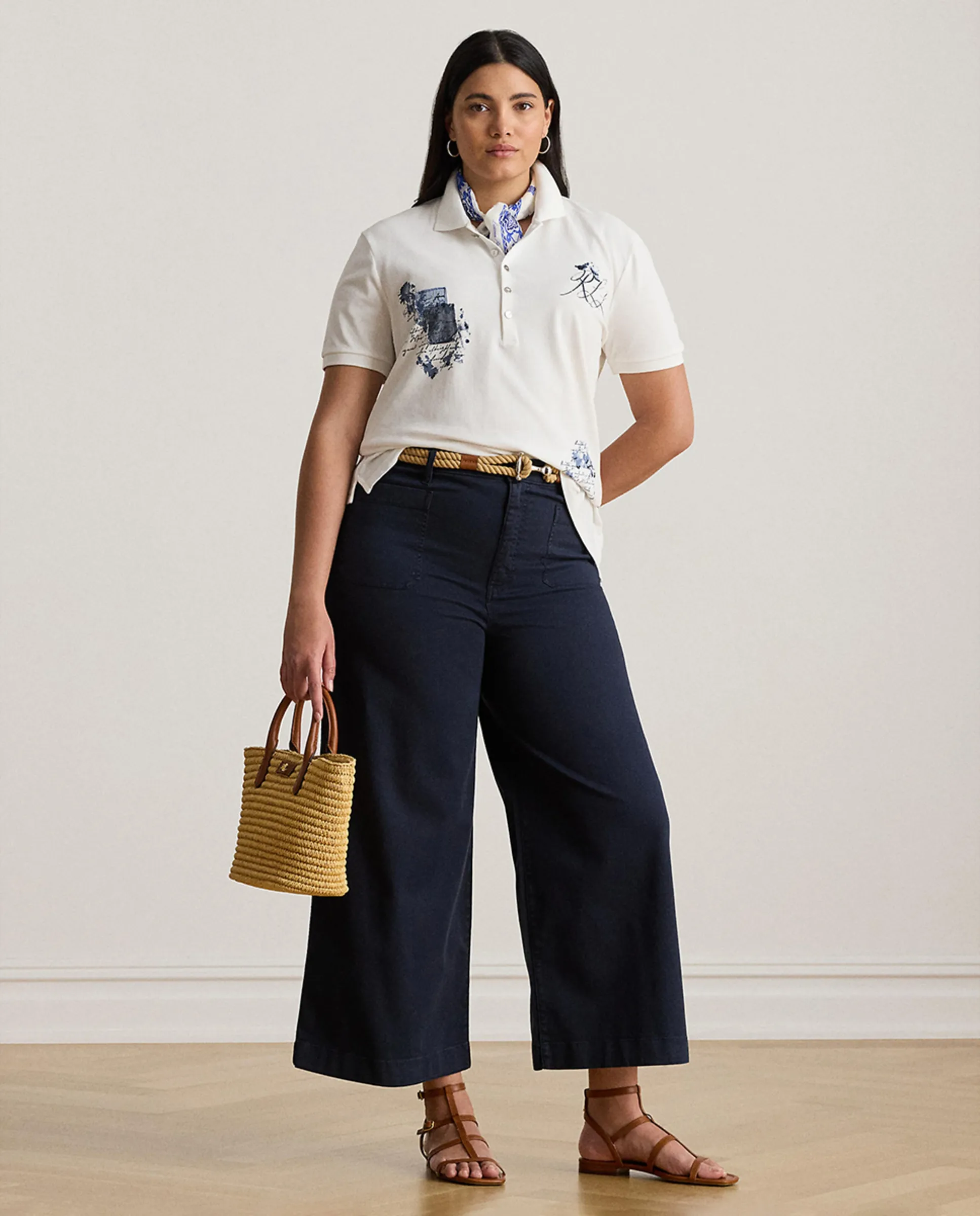

Широкие женские хлопковые брюки Lauren Ralph Lauren Woman, темно-синий