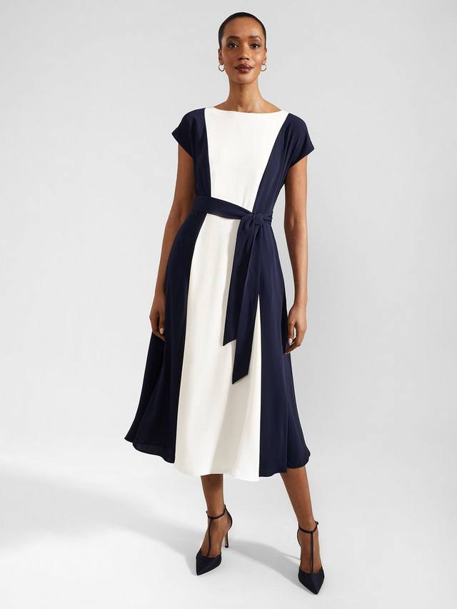 

Наждачное платье миди Hobbs, цвет Navy/Cream