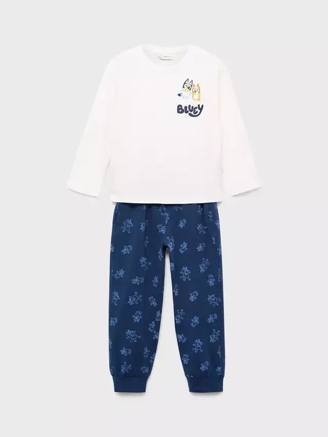 Детская хлопковая пижама с длинными рукавами Bluey, темно-синяя Mango