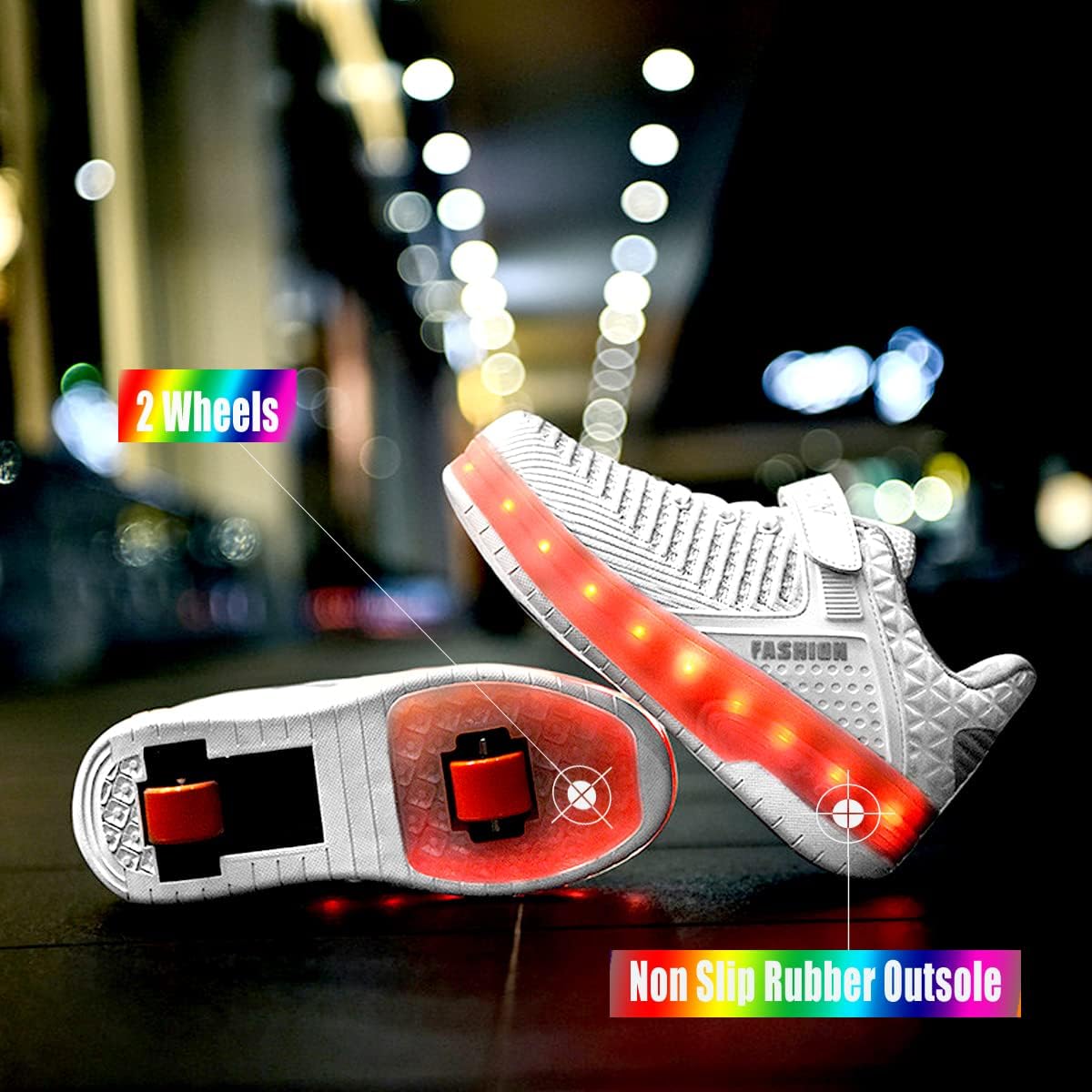 Детские роликовые кроссовки Aikuass с USB-подзарядкой и светящейся LED-подсветкой для мальчиков и девочек, белый — фото 4