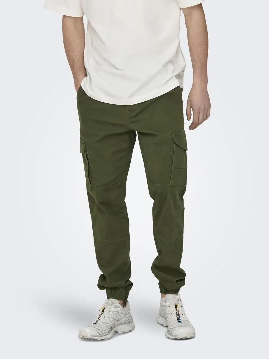 

Брюки-карго ONLY & SONS "ONSCARTER LIFE CARGO CUFF 0013 PANT NOOS", оливковый