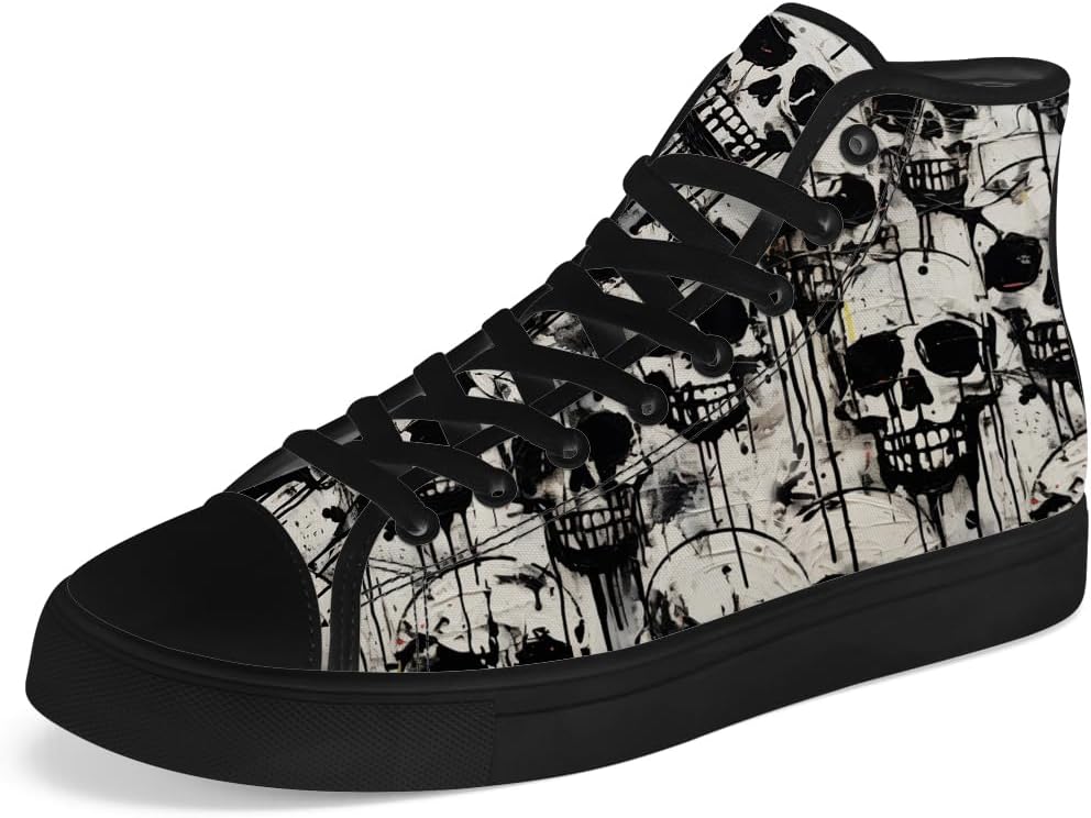 

Мужские и женские высокие кеды с черепом на шнуровке, готические высокие кеды, повседневная обувь Chebing, серый