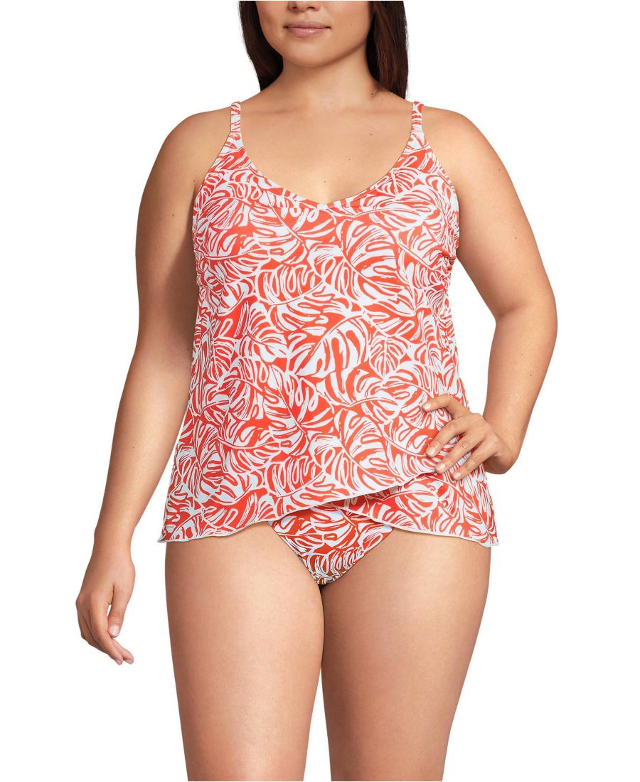 

Топ-танкини с тюльпановидным подолом больших размеров Lands' End, Orange mini tropic leaves