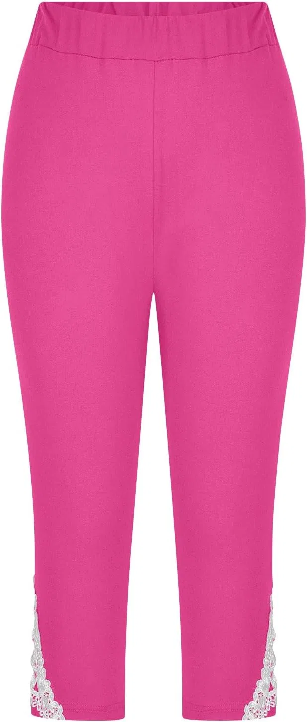 Леггинсы капри для девочек с кружевной отделкой, Hot Pink — фото 4