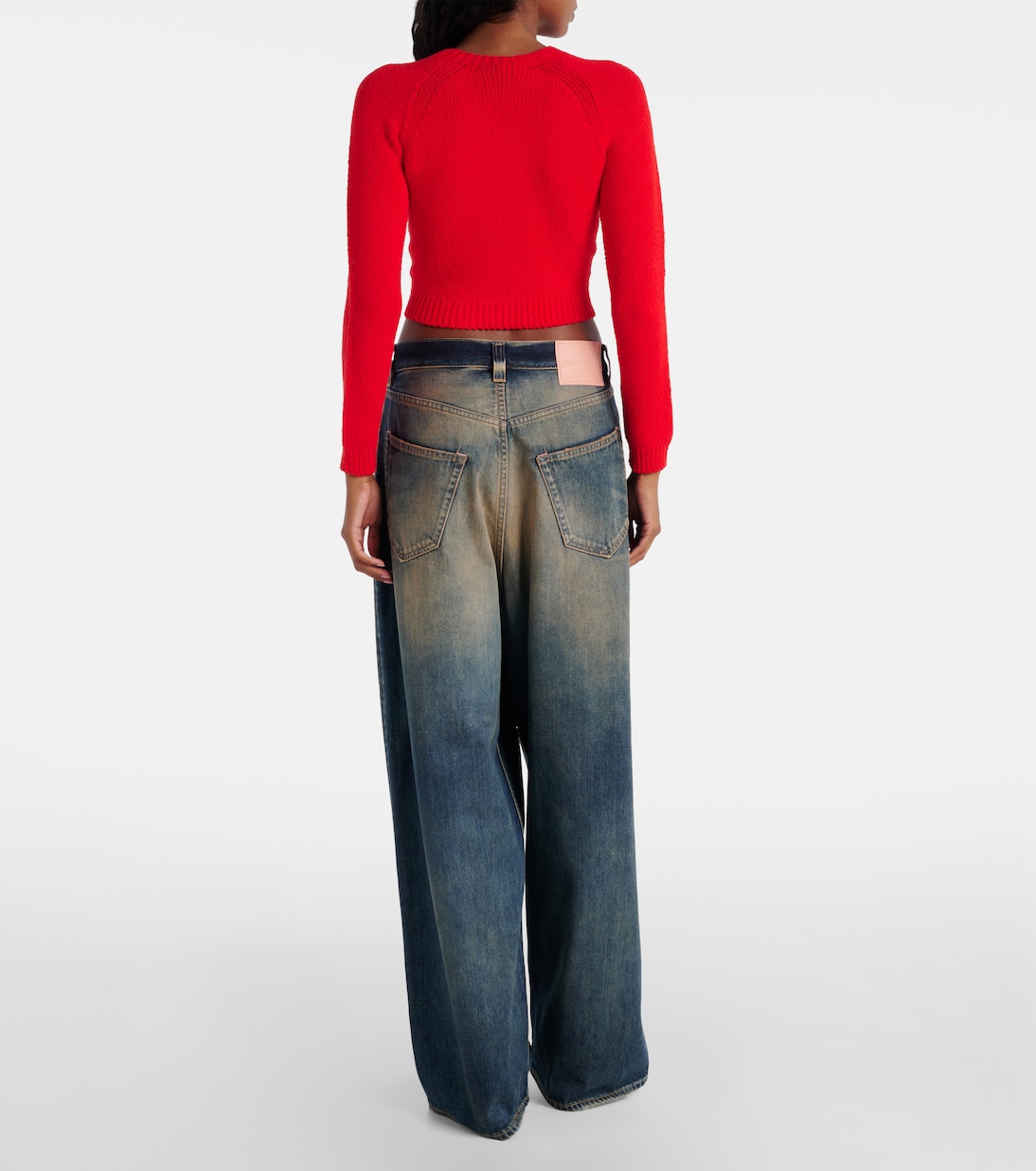 Короткий ребристый свитер из хлопковой смеси Acne Studios, Bright Red — фото 3