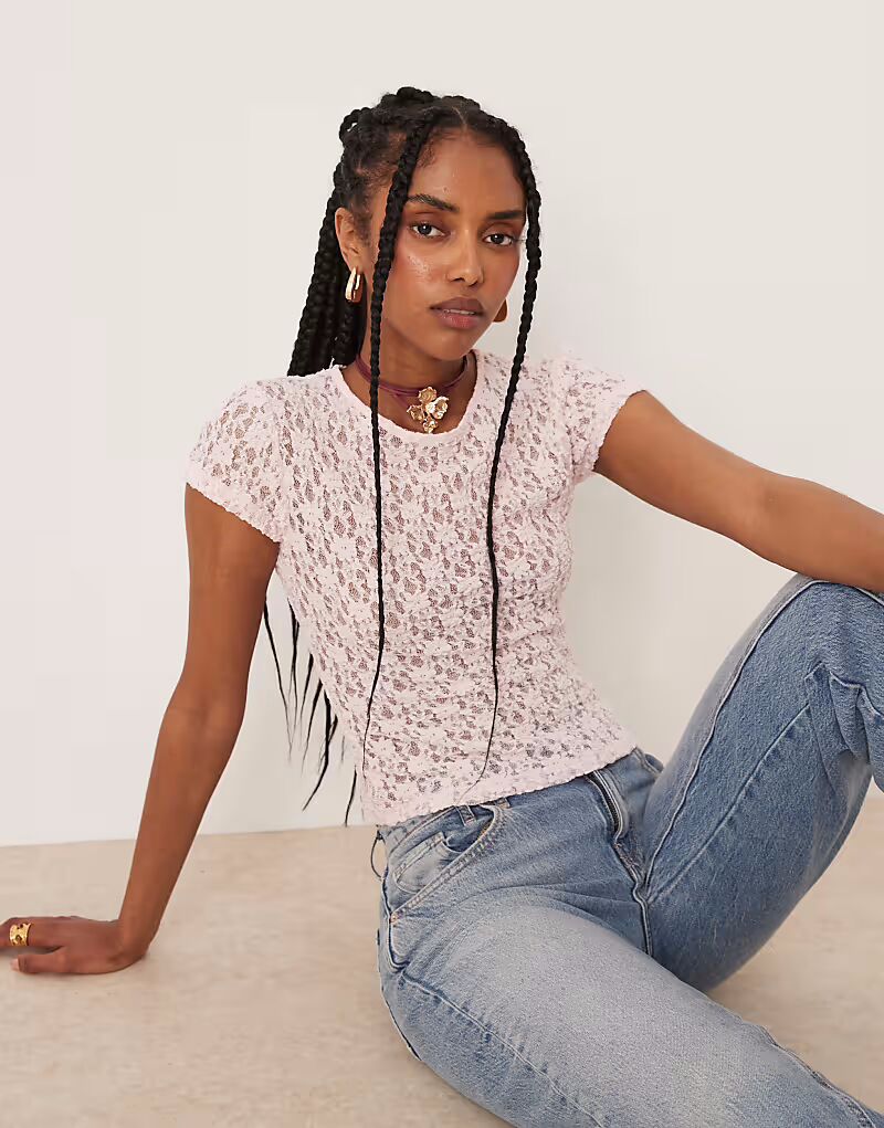 

Кружевная футболка с короткими рукавами ASOS DESIGN розового цвета для малышей