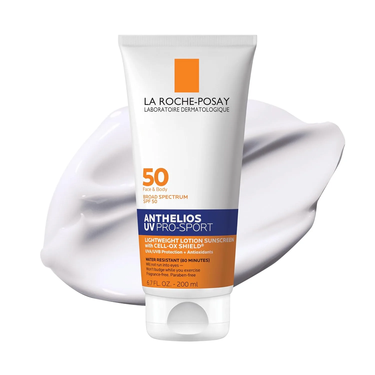 Солнцезащитный лосьон La Roche-Posay Anthelios UV Pro-Sport SPF 50 для лица и тела, водо- и потостойкий, с не растекающейся формулой, невидимый, с широким спектром защиты, легкий и дышащий. 200 мл (1 шт.), White