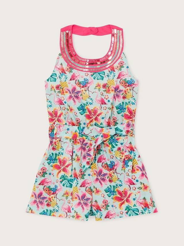 

Детский комбинезон с тропическим принтом и бретелями халтер Monsoon, Aqua/Multi