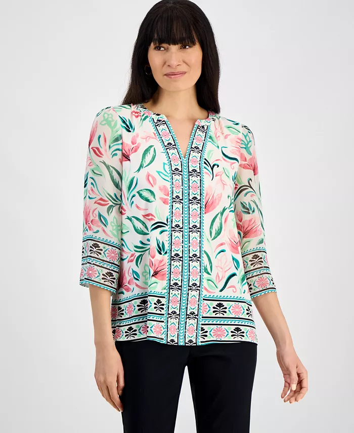 

Женская туника с декором и разрезом на горловине JM Collection, белый