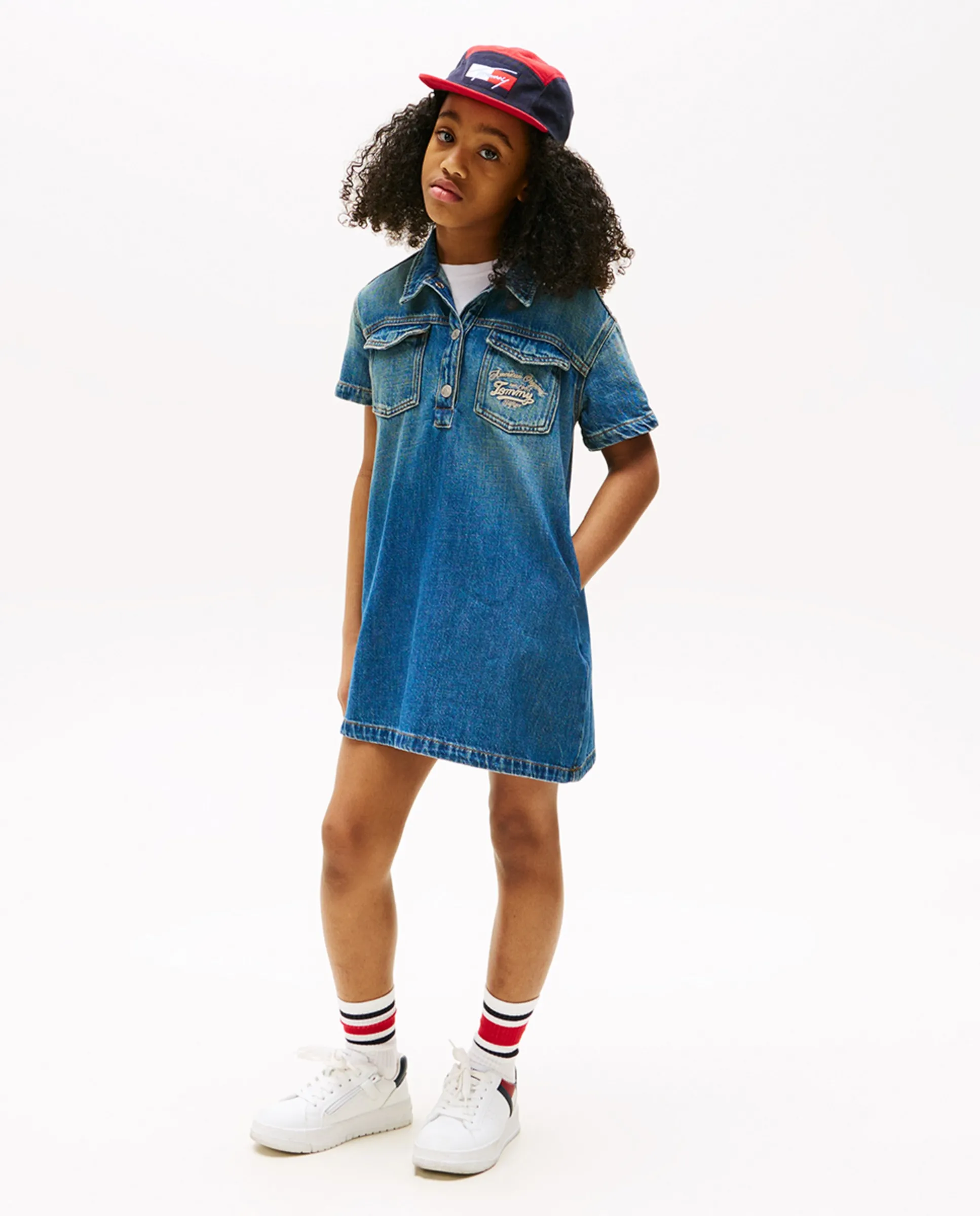 

Короткий рукав джинсовое платье для девочки Tommy Hilfiger, синий