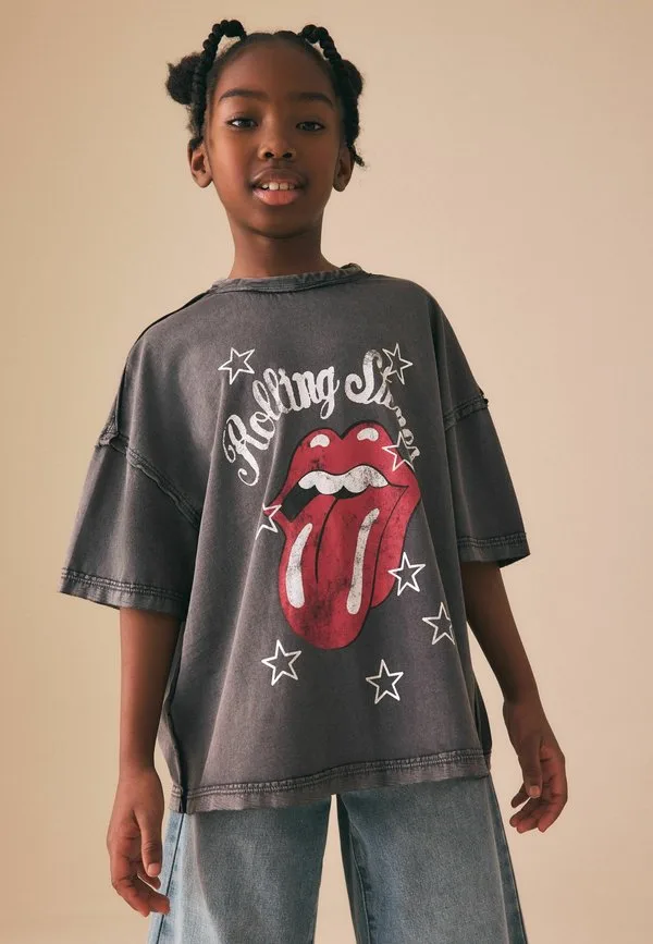 Футболка с принтом группы the rolling stones, стандартного кроя Next, Charcoal