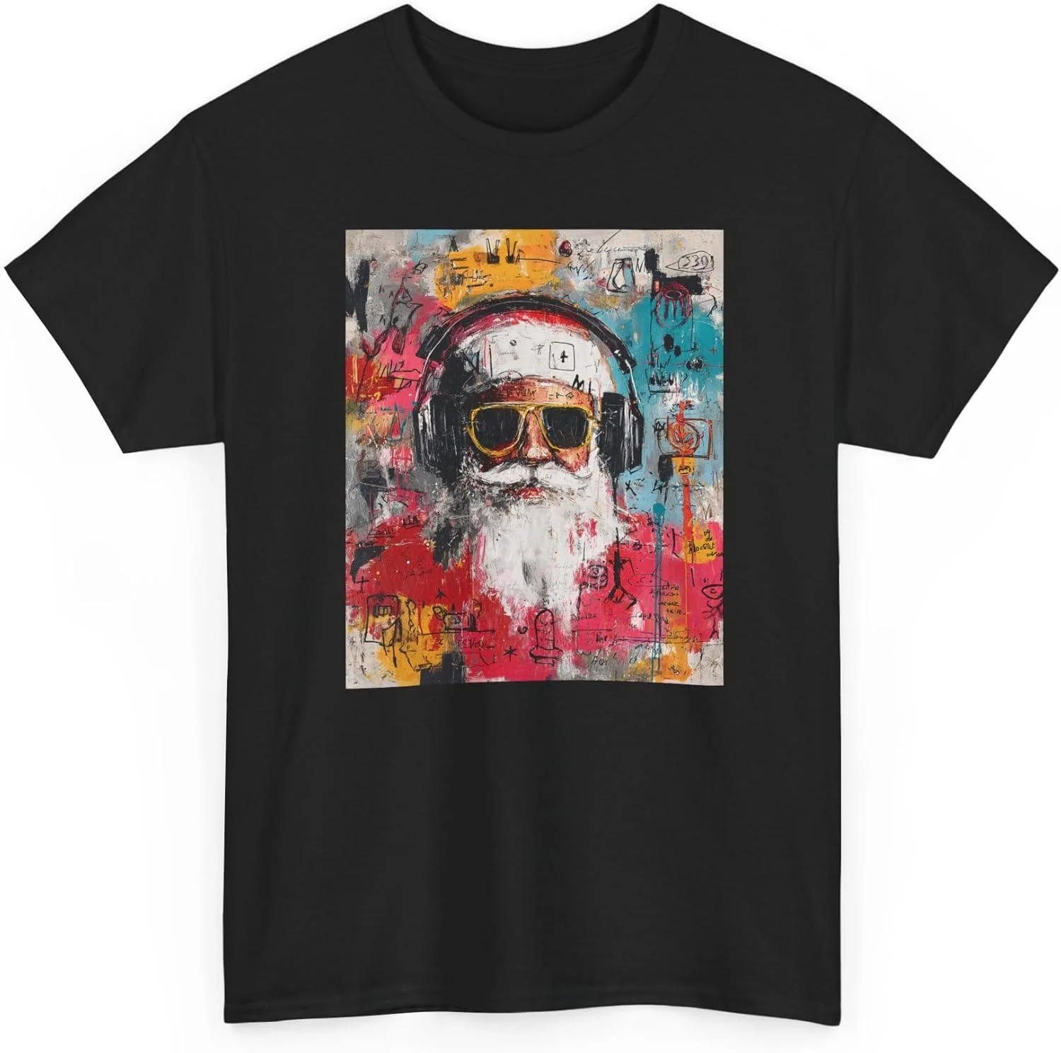 Футболка Graffiti Santa with Headphones | Уличное искусство Urban Holiday GENERIC, черный