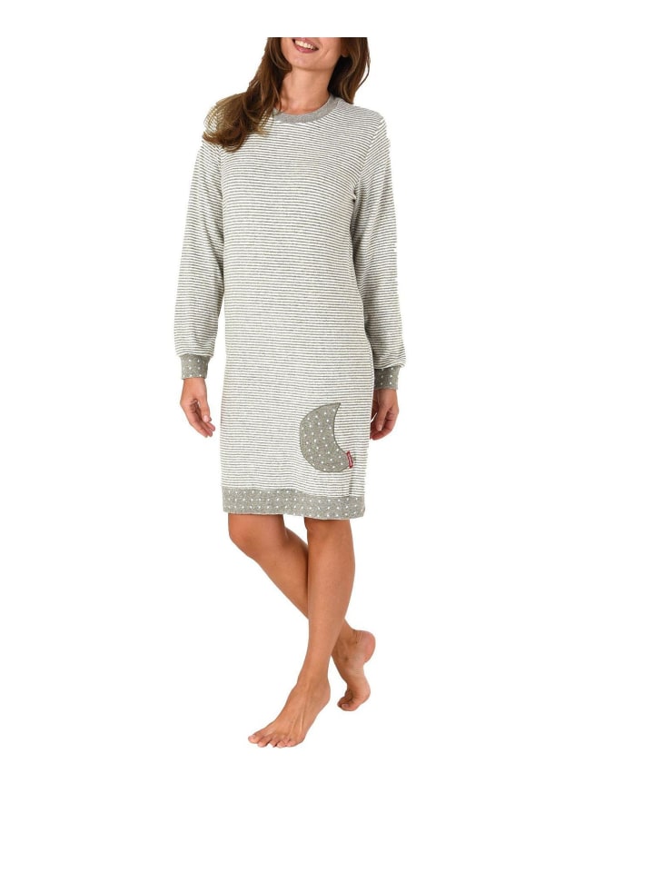 

NORMANN Ночная рубашка из махровой ткани, с длинными рукавами, манжетами, в горошек, в серую полоску