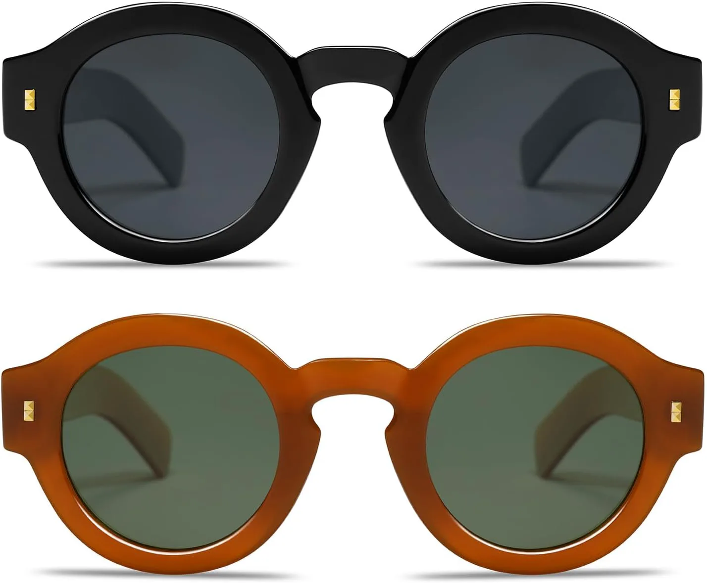 

Винтажные круглые поляризованные солнцезащитные очки VANLINKER для женщин и мужчин, модные ретро-очки в форме круга VL9743, 2 Pack C1 Black/C5 Dark Brown