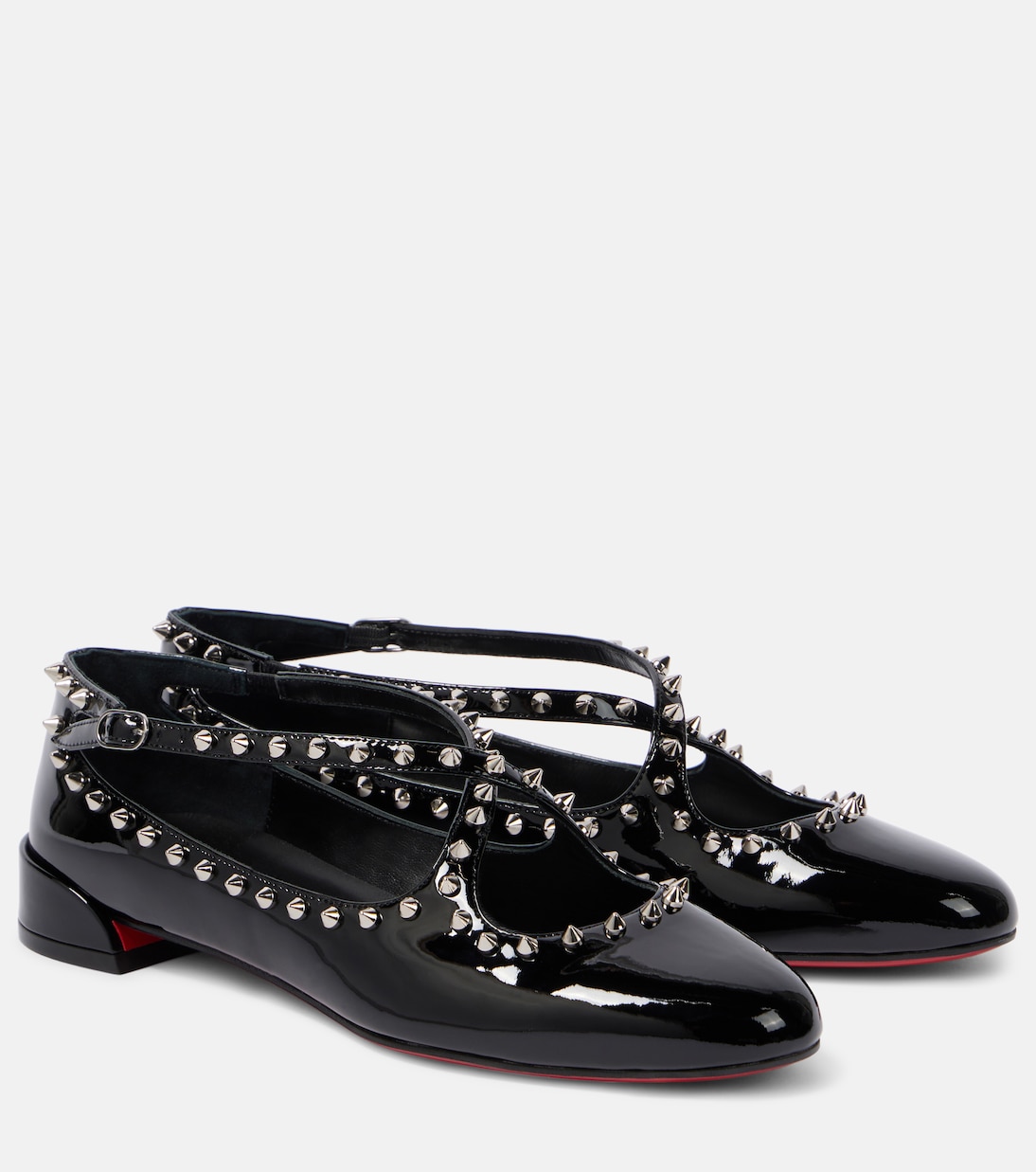 Pilouta Jane балетки с шипами из лаковой кожи Christian Louboutin, Black/Lin Black