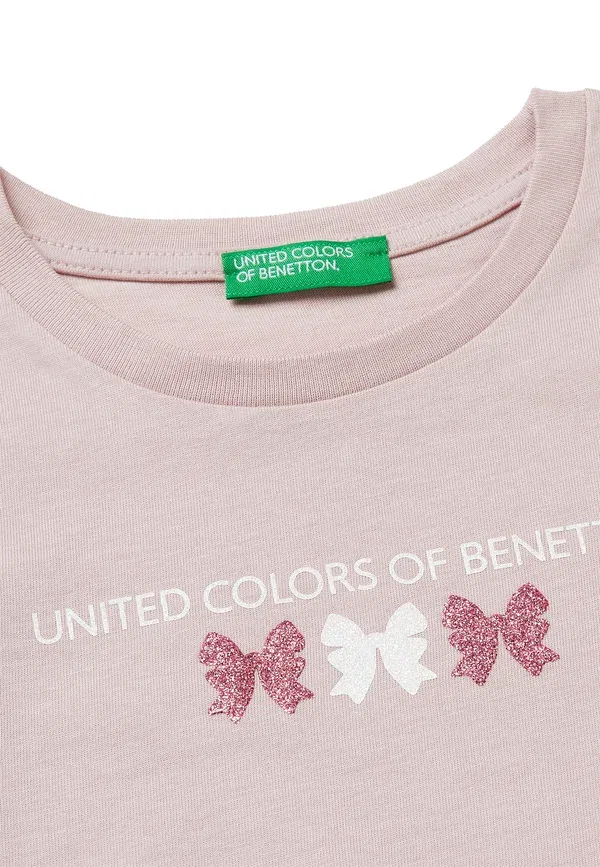 Футболка с блестящим принтом United Colors Of Benetton, розовая — фото 3