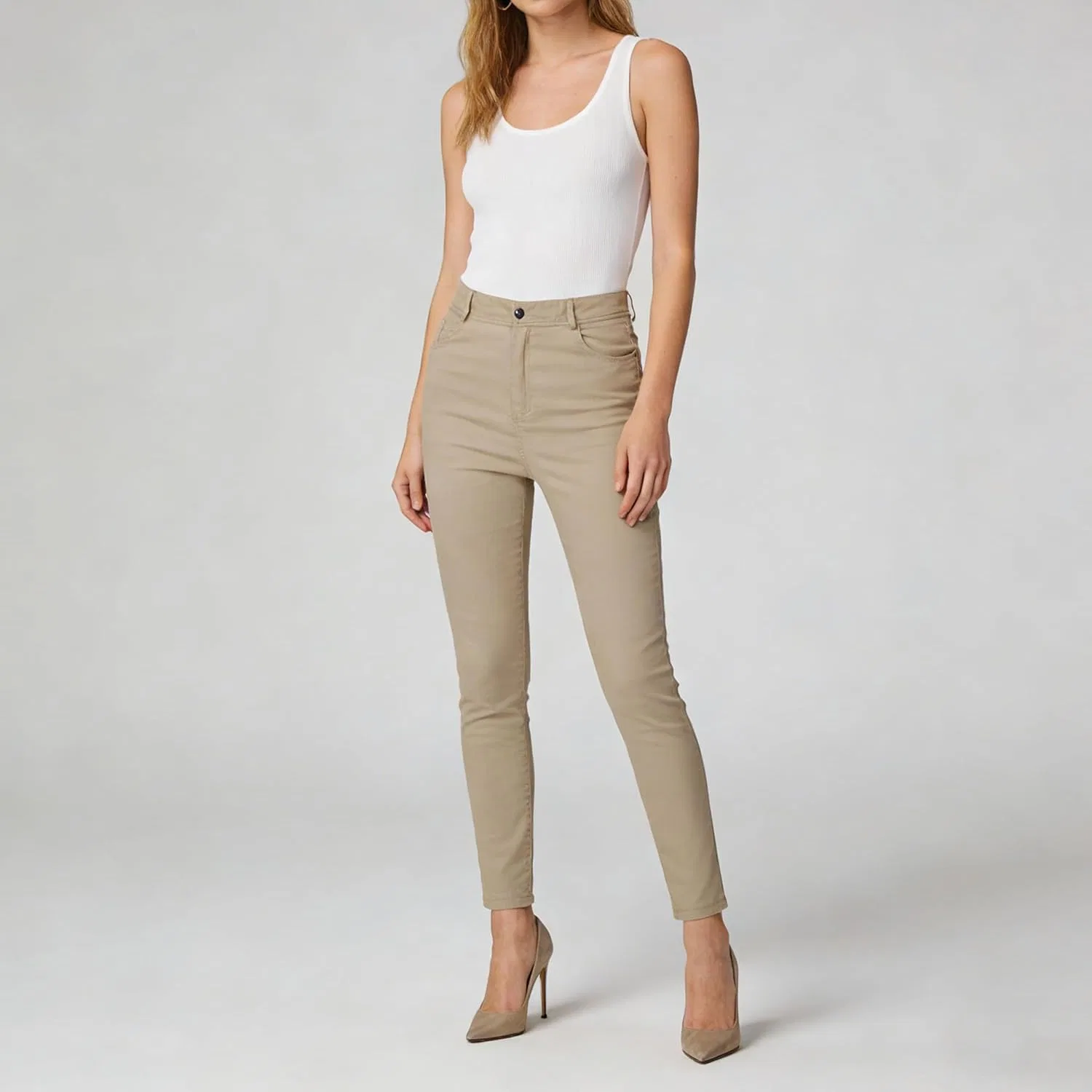 Джинсы скинни, Khaki, Women's High Waist Stretch Skinny Jeans — фото 3