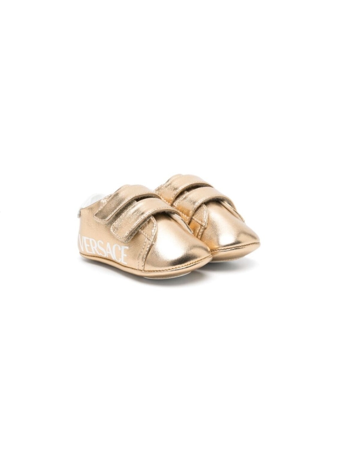 

Versace Kids пинетки с эффектом металлик и логотипом, золотистый