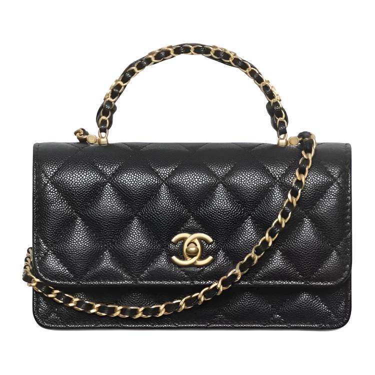 

CHANEL Блестящая кожаная сумка женская черная