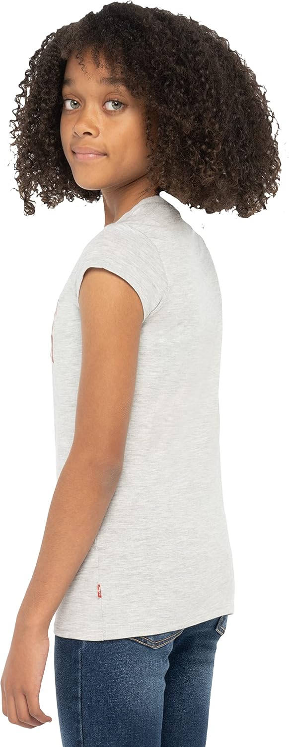 Классическая футболка Levi's для девочек с крыльями летучей мыши, Light Grey Heather/Red — фото 4