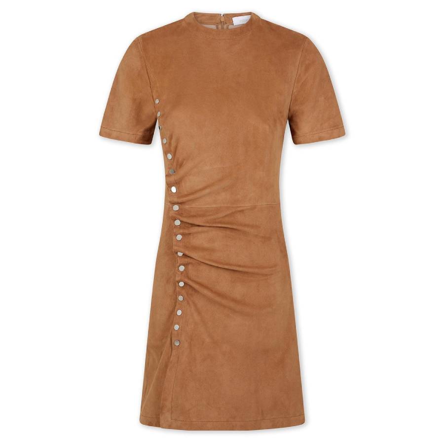 

Короткое замшевое платье Paco Rabanne с драпировкой, new caramel