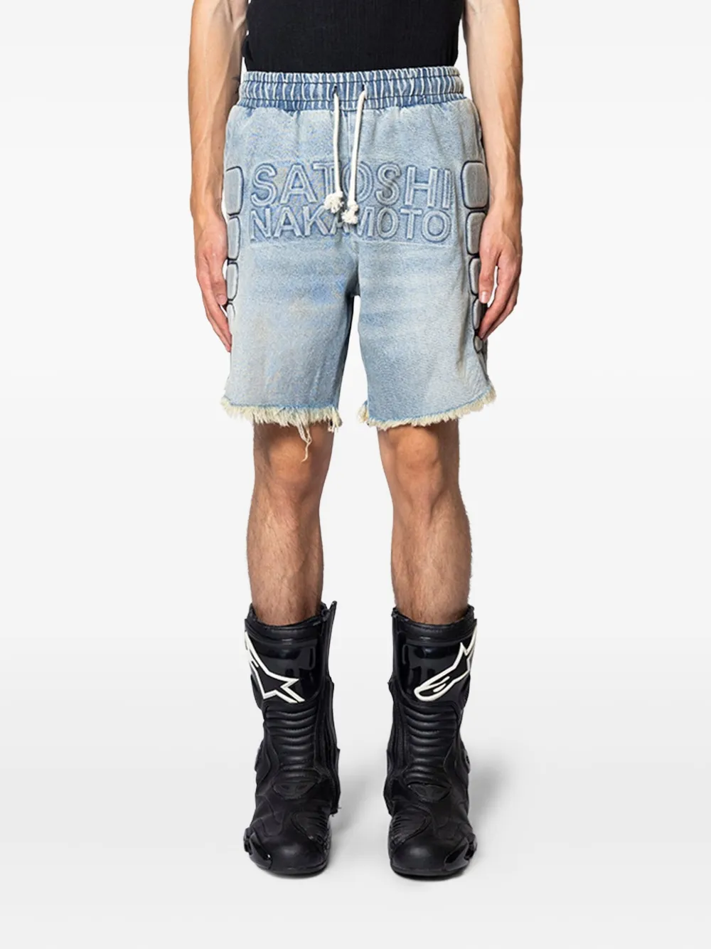 

Шорты с бахромой и логотипом Satoshi Nakamoto, синий