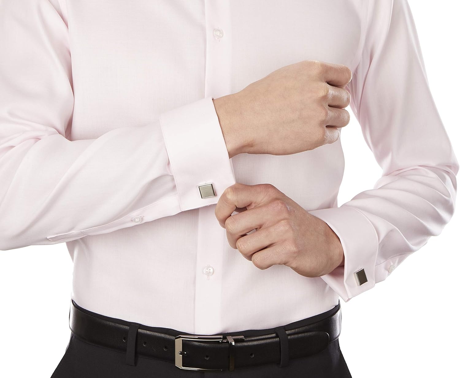 Мужская рубашка Calvin Klein Slim Fit Non Iron Solid French Cuff с манжетами - эксклюзивно на Amazon, Pink — фото 4