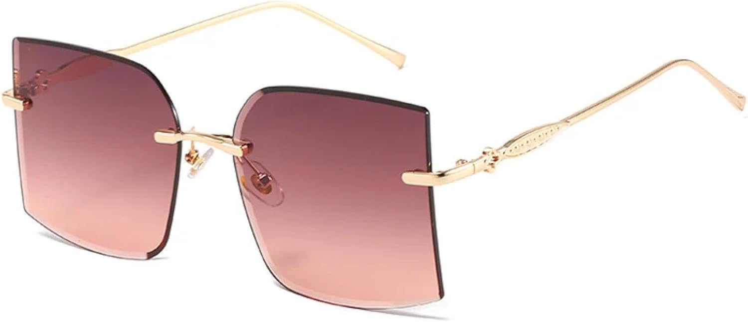 

Винтажные солнцезащитные очки без оправы для женщин и мужчин, модные металлические очки для активного отдыха и путешествий, защита от УФ-излучения UV400 TKKTLLT, Gold Gray Pink