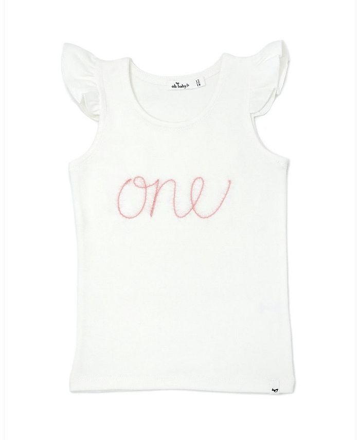 

Детская блузка "one" с вышивкой Pink Sparkle и рукавами-крылышками для девочек - Baby oh baby!, слоновая кость/кремовый
