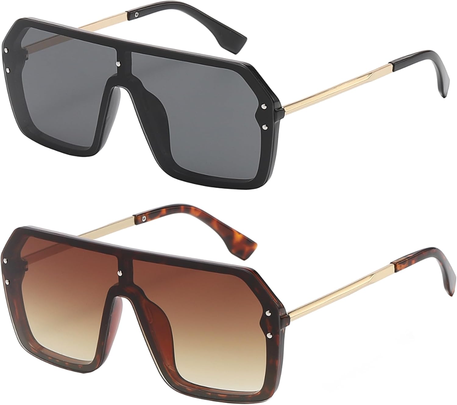 

Солнцезащитные очки OWL увеличенного размера для женщин и мужчин | Линзы UV400 | Модные цельные очки с плоским зеркальным верхом и без оправы | Комплект из 2 штук, Black, Tortoise