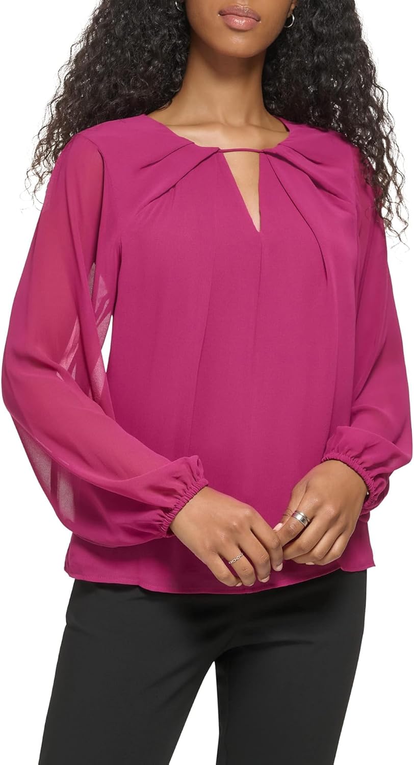 

Женская модная блузка Calvin Klein из полиэстерового шифона с длинным рукавом и сборкой спереди, Mulberry