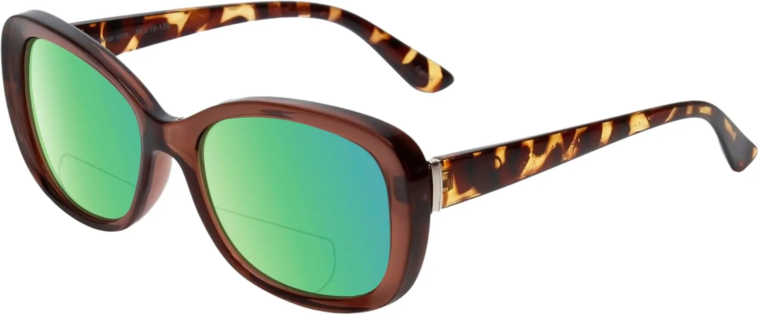 

Женские поляризованные бифокальные солнцезащитные очки Calabria Sophia: модные и стильные, стильные, модные, бифокальные, Brown Crystal Tortoise Havana/Green Mirror