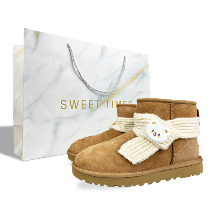 Ботинки зимние женские UGG Classic Mini с декором, коричневый