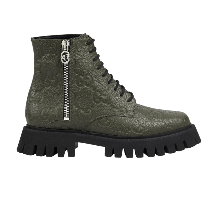 

Ботинки Gucci Leather Ankle Boot 'GG Monogram - Dark Vintage Olive', зеленый