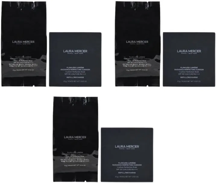 Пудра-основа Laura Mercier Flores Lumiere Radiance Perfecting Cushion Refill 1N1, набор 3 шт., 15 г, бежевый