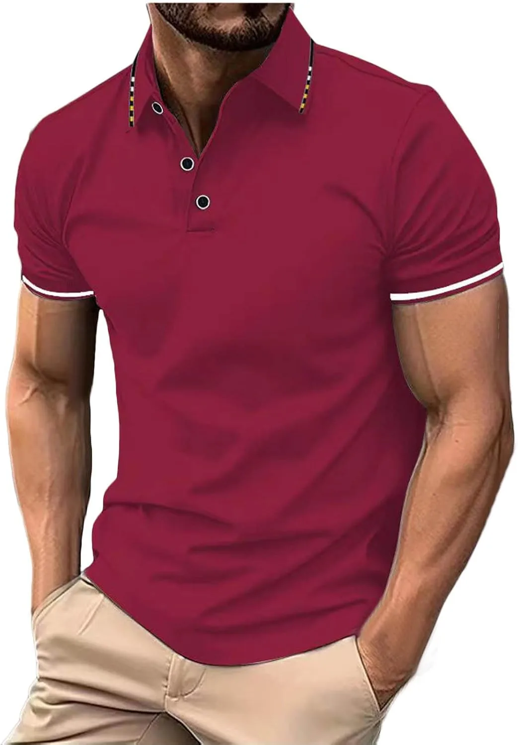 

Футболка-поло для мужчин, классический приталенный силуэт, короткий рукав QUNPIU