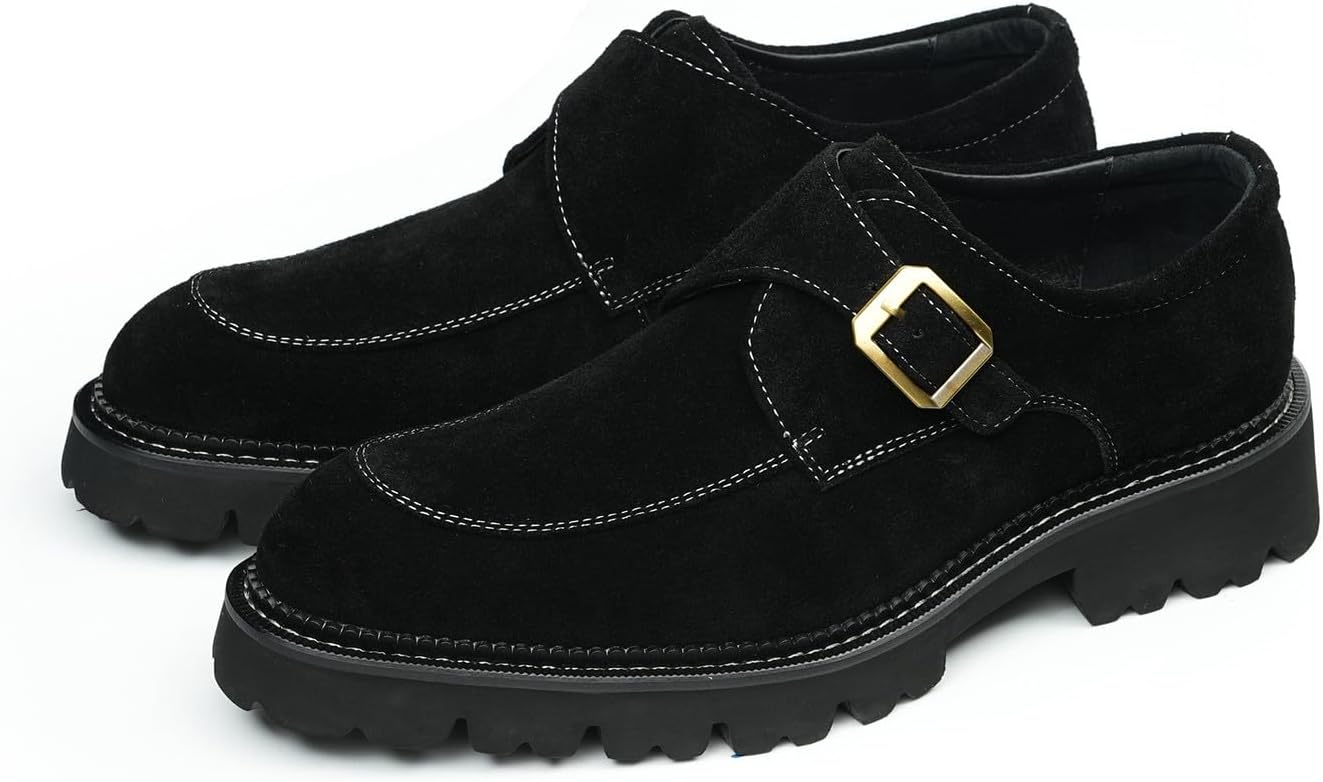 

Мужские замшевые лоферы Santimon с монк-ремешком - однонаправленные мокасины с пряжкой на единственном ремешке, подошва с протектором, с мягкой стелькой для деловых встреч, работы, свадеб, посещения церкви и путешествий, черный