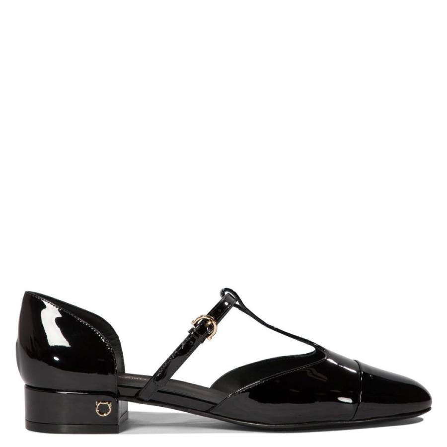 Феррагамо Патент-кожаные Т-образные балетки Salvatore Ferragamo, черный