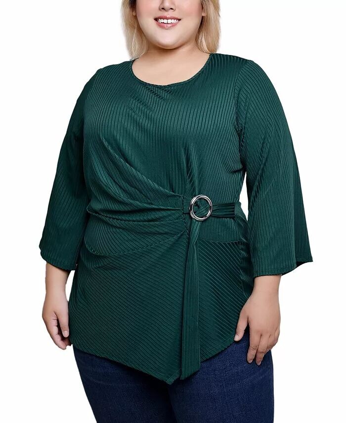 

Топ больших размеров со складками на талии и рукавами 3/4 NY Collection, зеленый