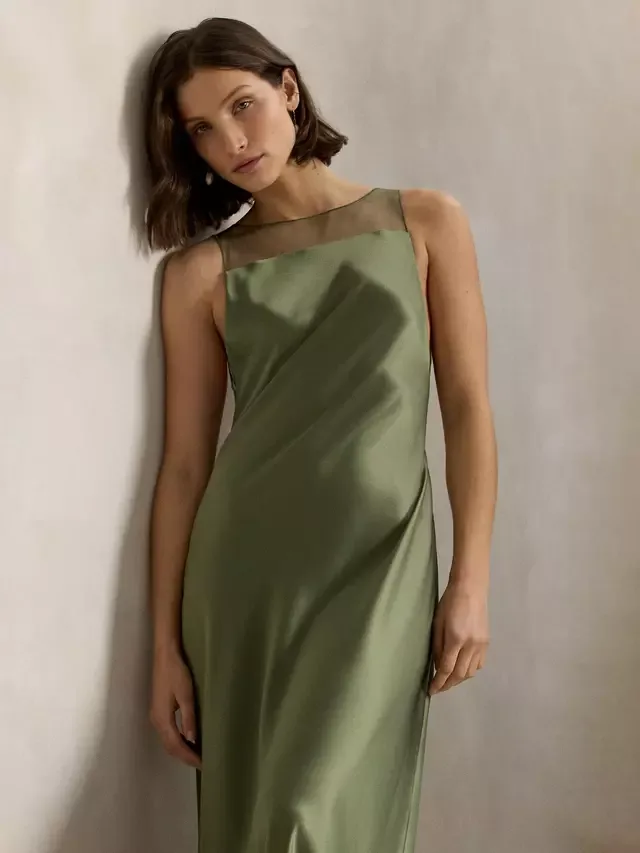 Платье-макси Polo из атласа с прозрачными вставками, цвет Горный зеленый Ralph Lauren — фото 4
