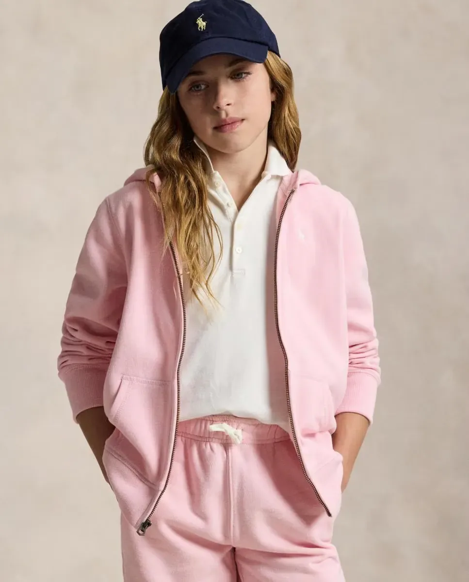 Толстовка с капюшоном для девочки из флиса на молнии Polo Ralph Lauren, светло-розовый