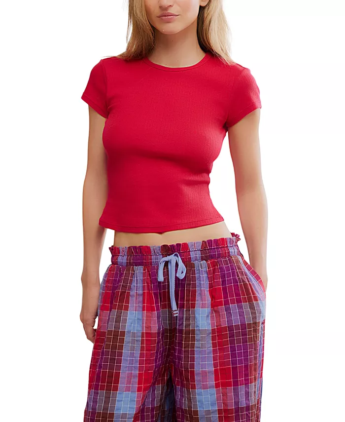 

Женская футболка Wait a Minute Baby с короткими рукавами-крылышками Free People, красный