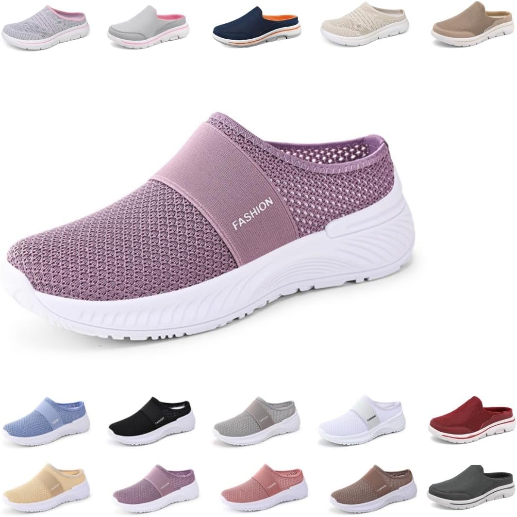 

Женские и мужские вязаные сабо-шлепанцы без задника, легкие, удобные, дышащие, с открытой пяткой, обувь с нескользящей подошвой, повседневные домашние тапочки, закрытый носок, слайды для улицы и спорта, модные сабо на танкетке Xdfvc, пурпурный